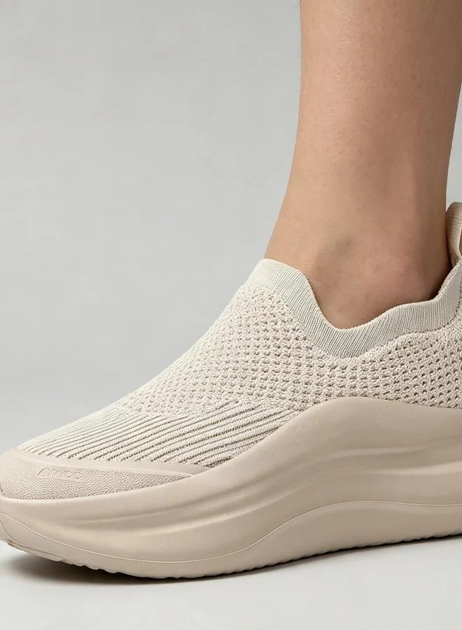 Take Two Unisex Beige Knit Slip-On Sneakers