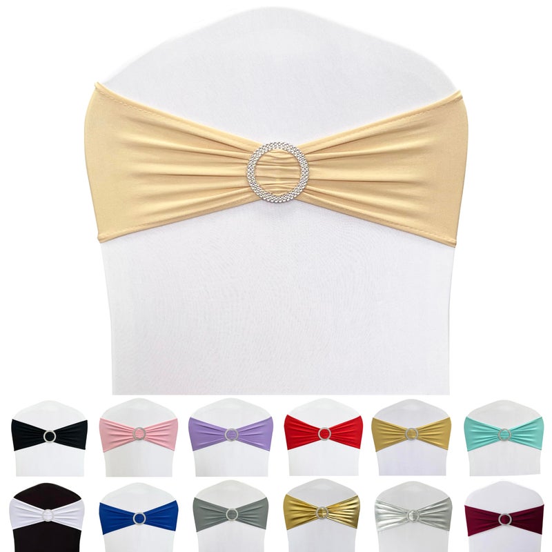 Maiangel Spandex Chair Sashes Bands 50PCS Stretch Chair Ties Bows with Buckle Slider for Wedding Party Banquet Decoration Champagne