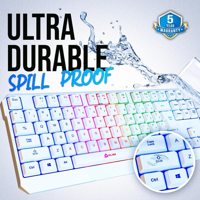 KLIM Chroma White Wireless Keyboard – RGB Backlit, Rechargeable Battery, Wireless Keyboard with Water-Resistant Durable Design, Compatible with PC, Mac, PS4, PS5 - Image 5