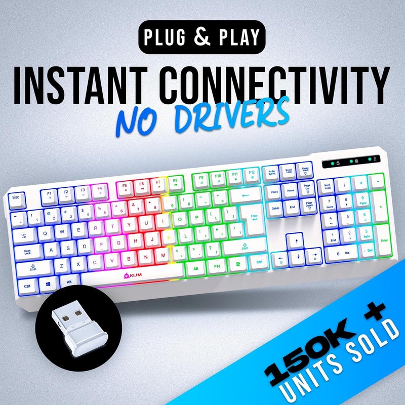 KLIM Chroma White Wireless Keyboard – RGB Backlit, Rechargeable Battery, Wireless Keyboard with Water-Resistant Durable Design, Compatible with PC, Mac, PS4, PS5 - Image 2