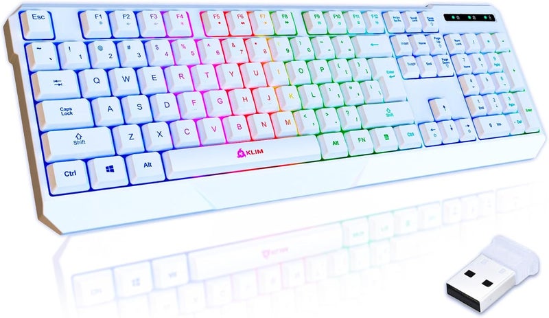 KLIM Chroma White Wireless Keyboard – RGB Backlit, Rechargeable Battery, Wireless Keyboard with Water-Resistant Durable Design, Compatible with PC, Mac, PS4, PS5 - Image 1