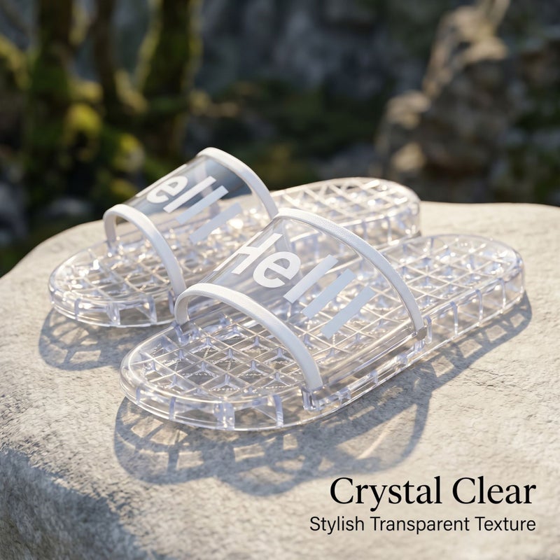 Women's Transparent PVC Bath Slippers - Black - Image 4