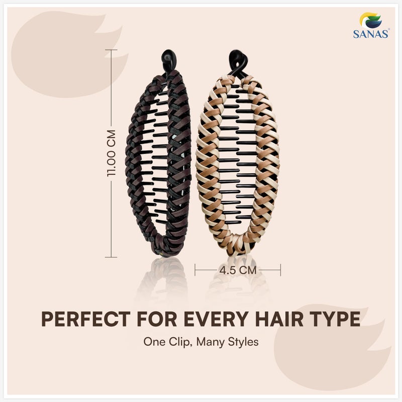 Sanas Banana Clip (2pcs) Flat Hair Clips For women accessories Fishtail Claw Clips For Thick Hair Clips For Styling Fashion Accessories (2pcs) (Dark Brown & Light Brown) - Image 3