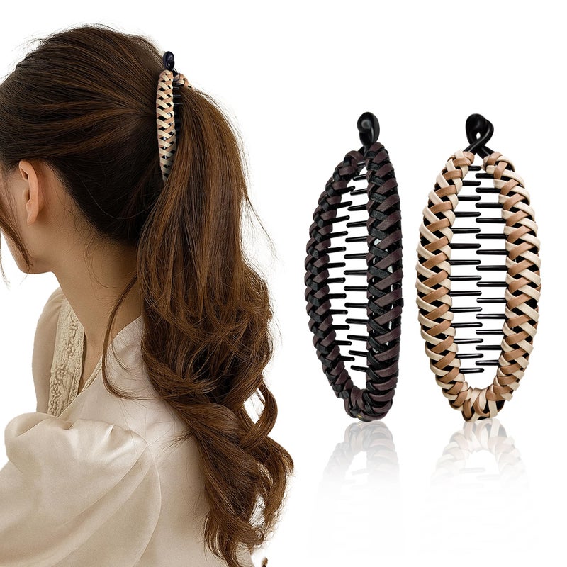 Sanas Banana Clip (2pcs) Flat Hair Clips For women accessories Fishtail Claw Clips For Thick Hair Clips For Styling Fashion Accessories (2pcs) (Dark Brown & Light Brown) - Image 1