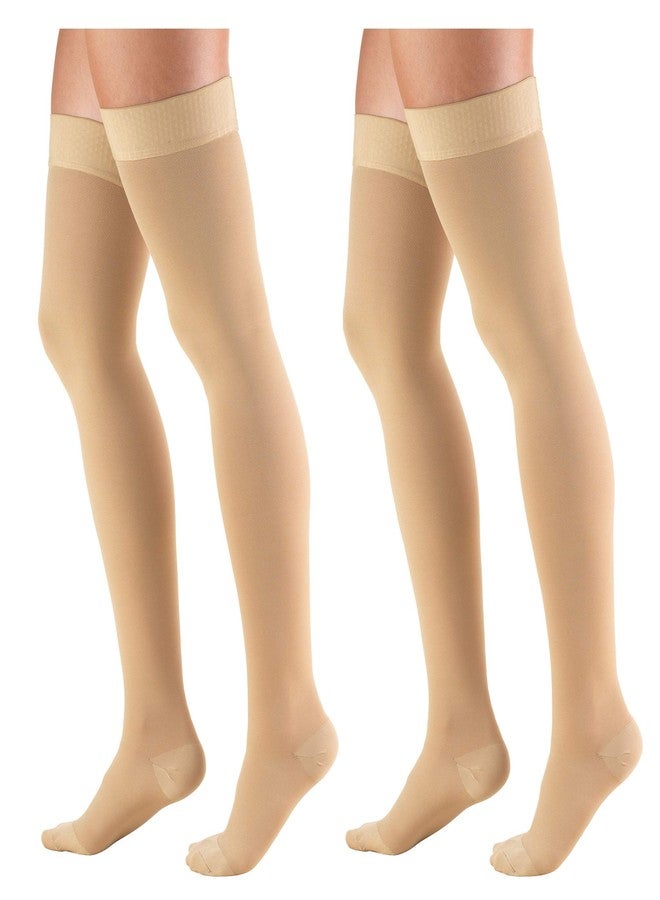 Truform 30-40 mmHg Compression Stockings for Men and Women, Thigh High Length, Dot-Top, Closed Toe, Beige, Medium (2 Pairs) - Image 1
