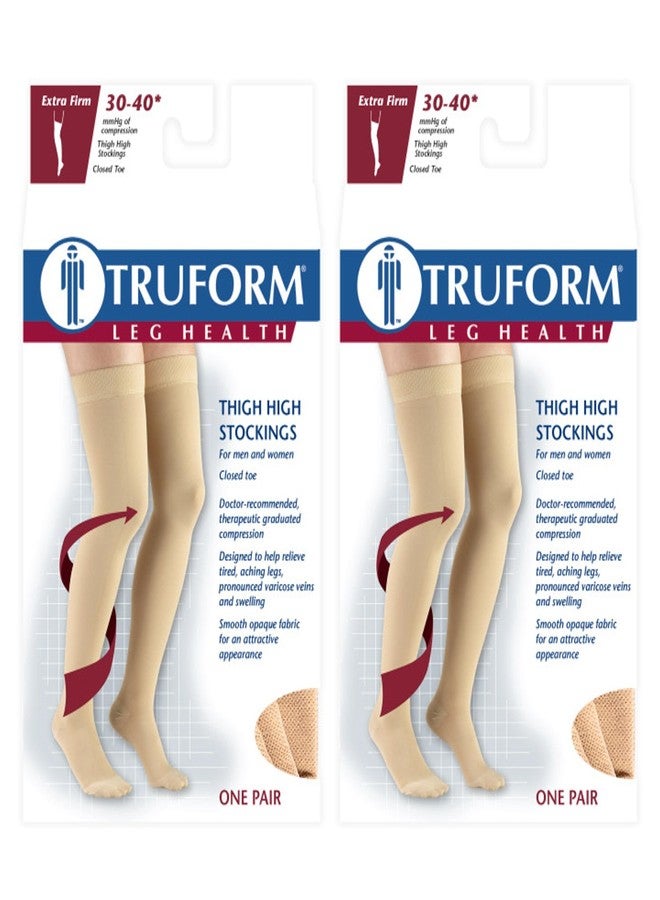 Truform 30-40 mmHg Compression Stockings for Men and Women, Thigh High Length, Dot-Top, Closed Toe, Beige, Medium (2 Pairs) - Image 2