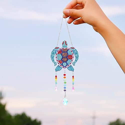 Bairdish 5D Diamond Painting Animal Wind Chimes, Sea Turtle Diamond Paint by Number Kits Hanging Pendant with Chain for Home Wall Window Decor, Adults DIY Art Craft - Image 5