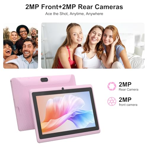 PEICHENG Android 14.0 Tablet 7", RAM 8GB(3+5Expand)+32GB ROM Tablets, Dual Camera, 1024 x 600 IPS Display Screen, 1TB Expand, Tablet with Case (Pink) - Image 3