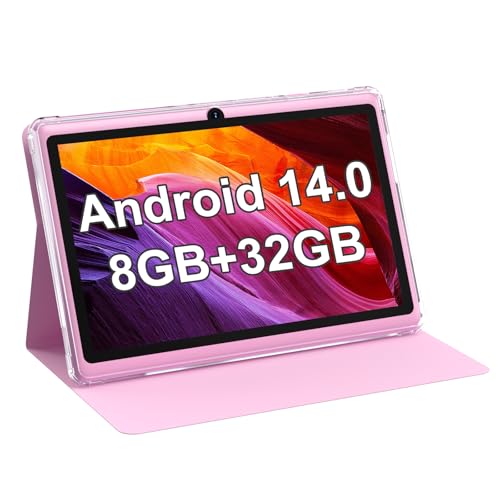 PEICHENG Android 14.0 Tablet 7", RAM 8GB(3+5Expand)+32GB ROM Tablets, Dual Camera, 1024 x 600 IPS Display Screen, 1TB Expand, Tablet with Case (Pink) - Image 1