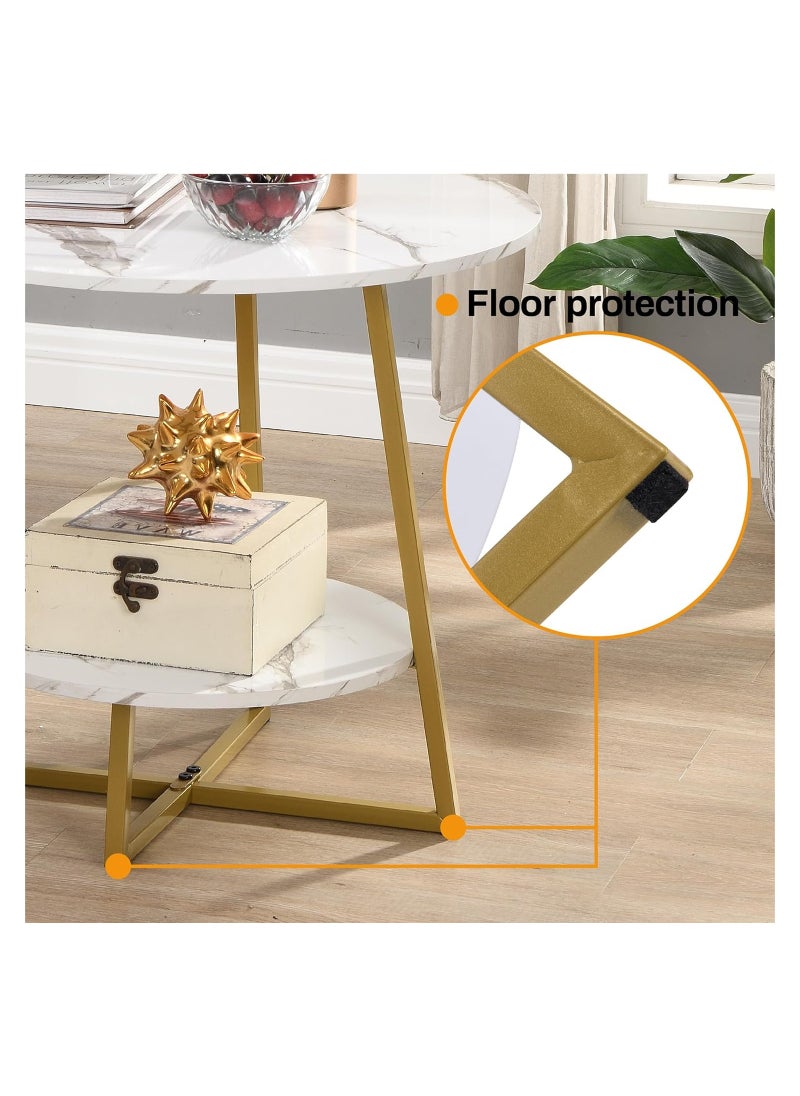 Generic 2 Tier Coffee Table End Table Bedside Table Sofa Side Table with Metal Frames for Living Room Bedroom(Gold)  - Image 5