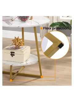 Generic 2 Tier Coffee Table End Table Bedside Table Sofa Side Table with Metal Frames for Living Room Bedroom(Gold)  - Image 5