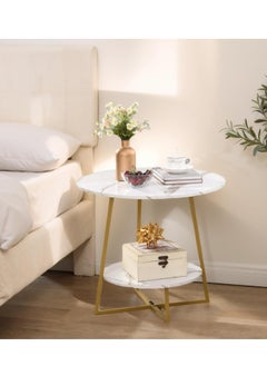 Generic 2 Tier Coffee Table End Table Bedside Table Sofa Side Table with Metal Frames for Living Room Bedroom(Gold)  - Image 2