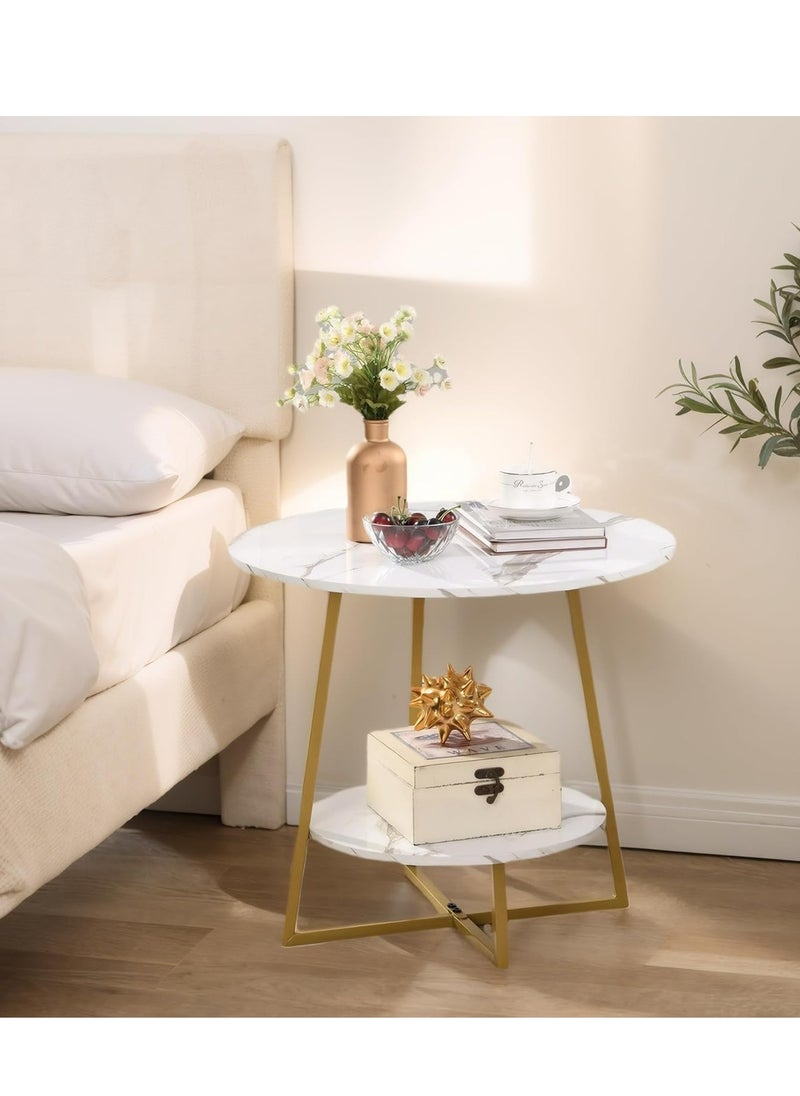 Generic 2 Tier Coffee Table End Table Bedside Table Sofa Side Table with Metal Frames for Living Room Bedroom(Gold)  - Image 2