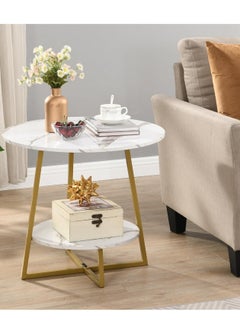 Generic 2 Tier Coffee Table End Table Bedside Table Sofa Side Table with Metal Frames for Living Room Bedroom(Gold)  - Image 3