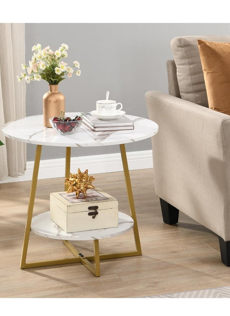 Generic 2 Tier Coffee Table End Table Bedside Table Sofa Side Table with Metal Frames for Living Room Bedroom(Gold)  - Image 3