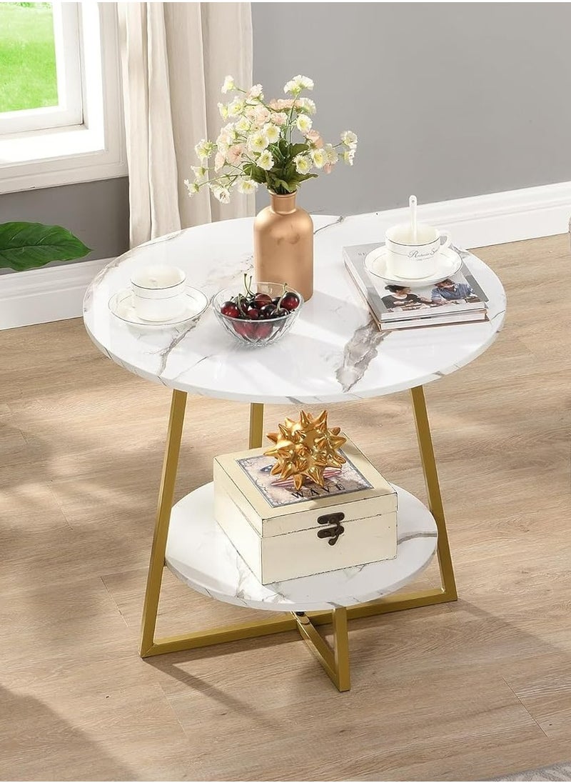 Generic 2 Tier Coffee Table End Table Bedside Table Sofa Side Table with Metal Frames for Living Room Bedroom(Gold)  - Image 1