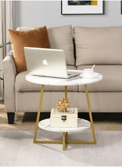 Generic 2 Tier Coffee Table End Table Bedside Table Sofa Side Table with Metal Frames for Living Room Bedroom(Gold)  - Image 4