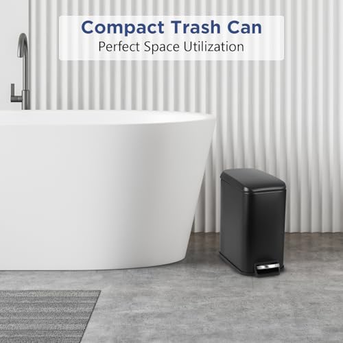 BestOffice Slim Trash Can with Lid, 1.3 Gallon Step Pedal Small Trash Can, Black Stainless Trash Bin for Bathroom, Bedroom, Kitchen, Office (5L) - Image 4