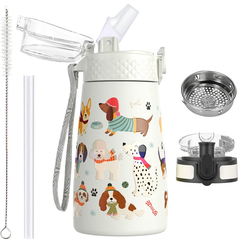 OLDLEY 350ml12oz Kids Stainless Steel Water Bottle with Straw for School with 2 Different Lid Metal Vacuum Insulated Water Bottles Small Flask for Boys Girls Toddler Children Hot Cold Drinks BPA Free
