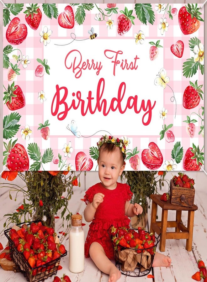 افيزانو لافتة عيد الميلاد الأول من Avezano Berry، زينة عيد الميلاد الأول بالفراولة، خلفية عيد الميلاد الأول من التوت للبنات، لوازم حفلات عيد الميلاد الأول بالفراولة، 70.8 × 43.3 بوصة - Image 3