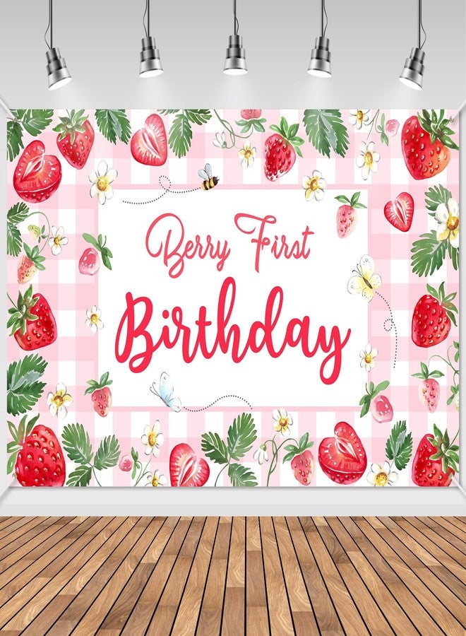 افيزانو لافتة عيد الميلاد الأول من Avezano Berry، زينة عيد الميلاد الأول بالفراولة، خلفية عيد الميلاد الأول من التوت للبنات، لوازم حفلات عيد الميلاد الأول بالفراولة، 70.8 × 43.3 بوصة - Image 1