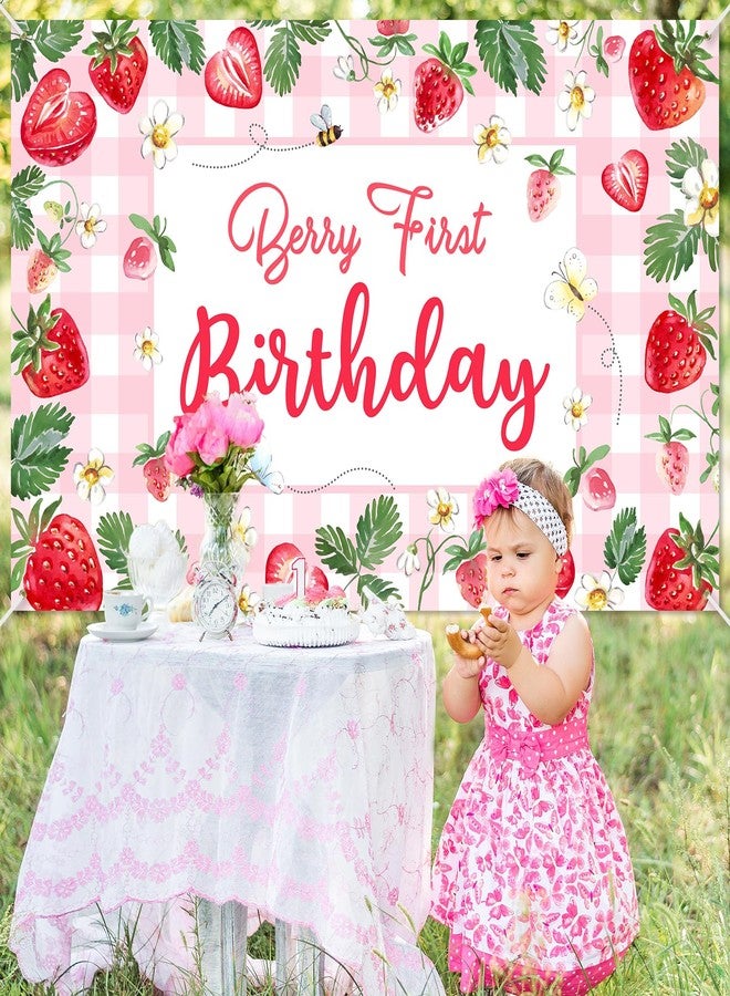 افيزانو لافتة عيد الميلاد الأول من Avezano Berry، زينة عيد الميلاد الأول بالفراولة، خلفية عيد الميلاد الأول من التوت للبنات، لوازم حفلات عيد الميلاد الأول بالفراولة، 70.8 × 43.3 بوصة - Image 5