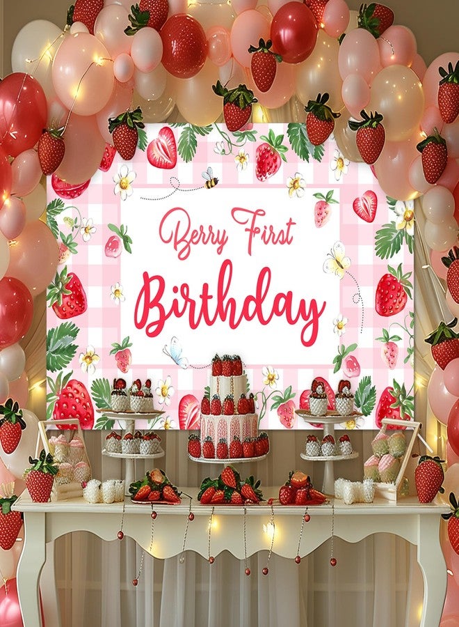 افيزانو لافتة عيد الميلاد الأول من Avezano Berry، زينة عيد الميلاد الأول بالفراولة، خلفية عيد الميلاد الأول من التوت للبنات، لوازم حفلات عيد الميلاد الأول بالفراولة، 70.8 × 43.3 بوصة - Image 2