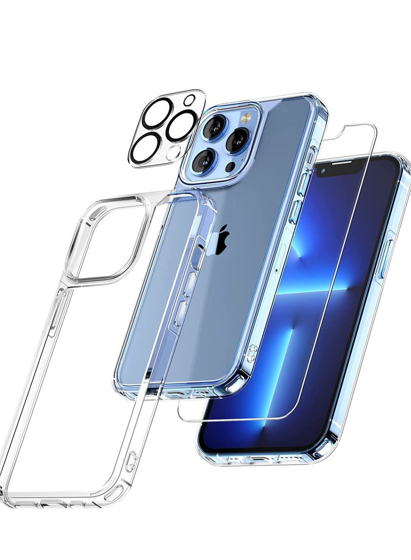 ELTRAZONE [5 in 1] Designed for iPhone 13 Pro Case, Not Yellowing, with 2 Tempered Glass Screen Protector + 2 Camera Lens Protector [Military Grade Protection] Shockproof Slim Phone Case 13 pro - Image 1