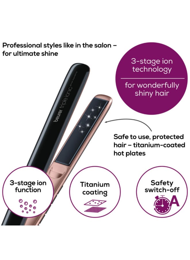 Beurer مكواة شعر HS 80 مع 3 مستويات من وظيفة الأيون وحماية الشعر - Image 2