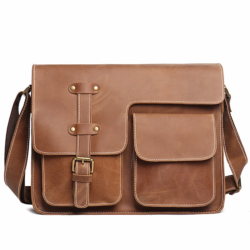 Men'S Genuine Leather Horizontal Shoulder Bag Crazy Horse Leather Women'S Crossbody Bag First Layer Cowhide Large Capacity Messenger Bag - Image 2