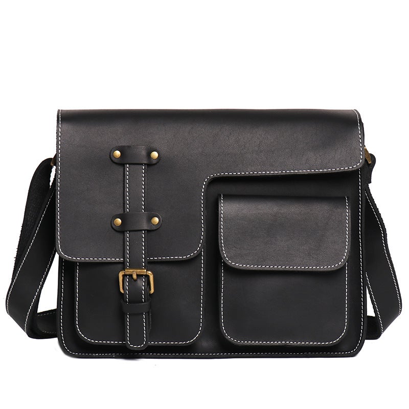 Men'S Genuine Leather Horizontal Shoulder Bag Crazy Horse Leather Women'S Crossbody Bag First Layer Cowhide Large Capacity Messenger Bag - Image 1
