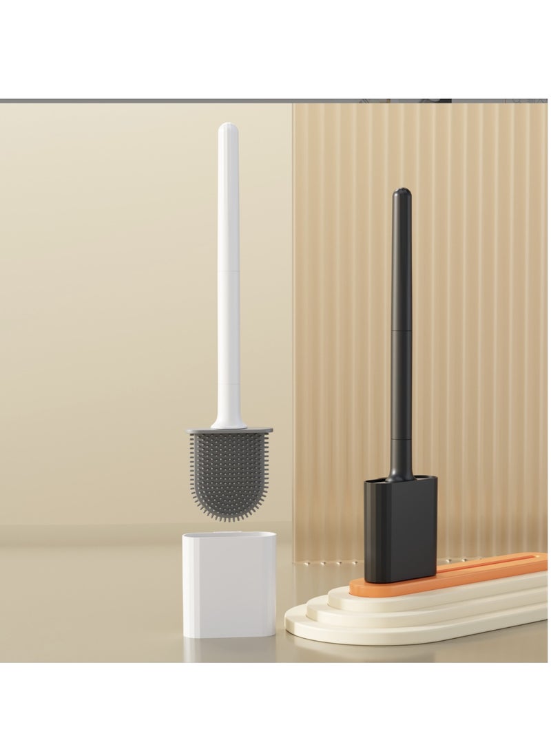 2 Pack Toilet Brush and Holder Set for Bathroom, Deep-Cleaning Silicone Toilet Bowl Brush with Non-Slip Long Plastic Handle(Black) - Image 3