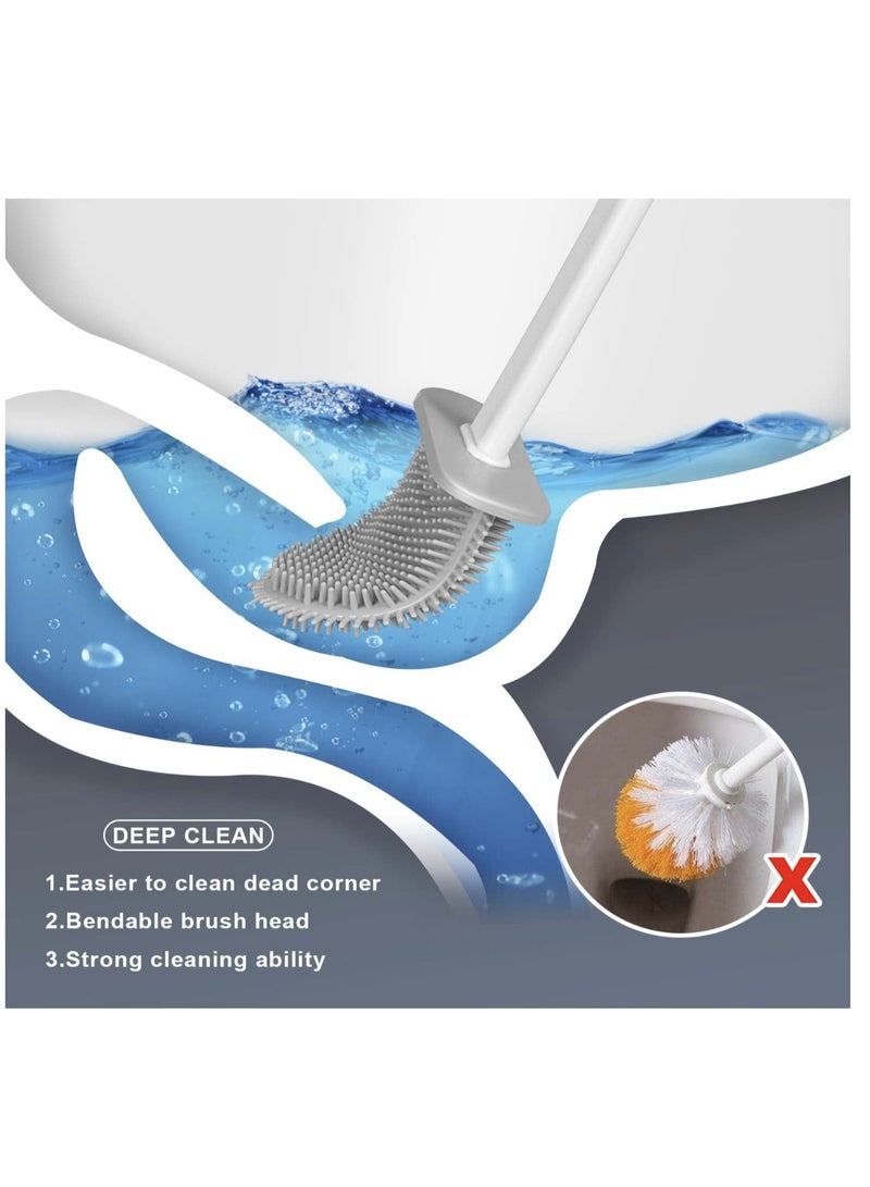 2 Pack Toilet Brush and Holder Set for Bathroom, Deep-Cleaning Silicone Toilet Bowl Brush with Non-Slip Long Plastic Handle(Black) - Image 4