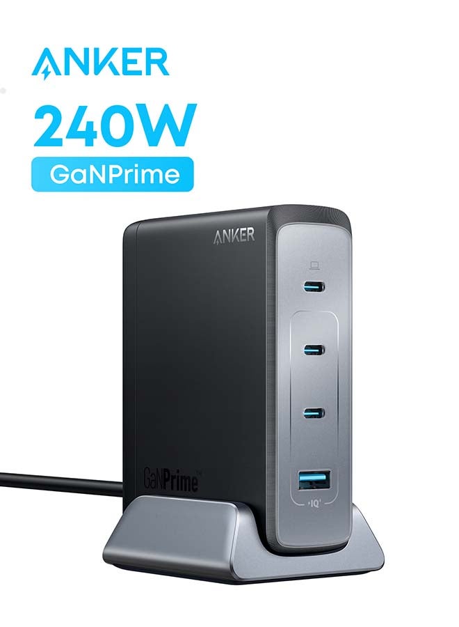 قابس USB C بقدرة 240 واط، شاحن Anker Prime GaN، شاحن GaN صغير الحجم سريع بـ 4 منافذ لأجهزة MacBook Pro/Air، iPhone 14/Pro، iPad Pro، Dell XPS، Galaxy S23/S22، Note20، Pixel، Apple Watch، والمزيد أسود - Image 1