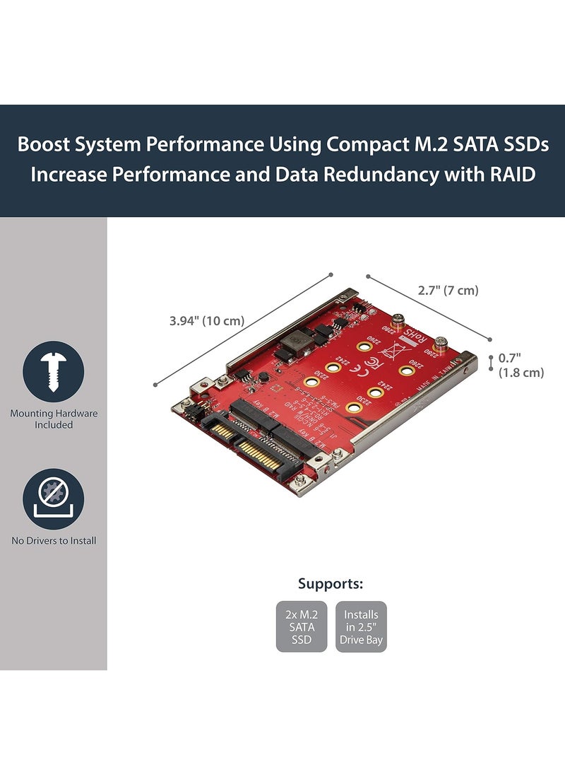 StarTech StarTechcom M2 to SATA Adapter  Dual Slot  for 25in Drive Bay  RAID  M2 SSD  M2 Adapter  M2 SSD Adapter  TAA S322M225R  - Image 2