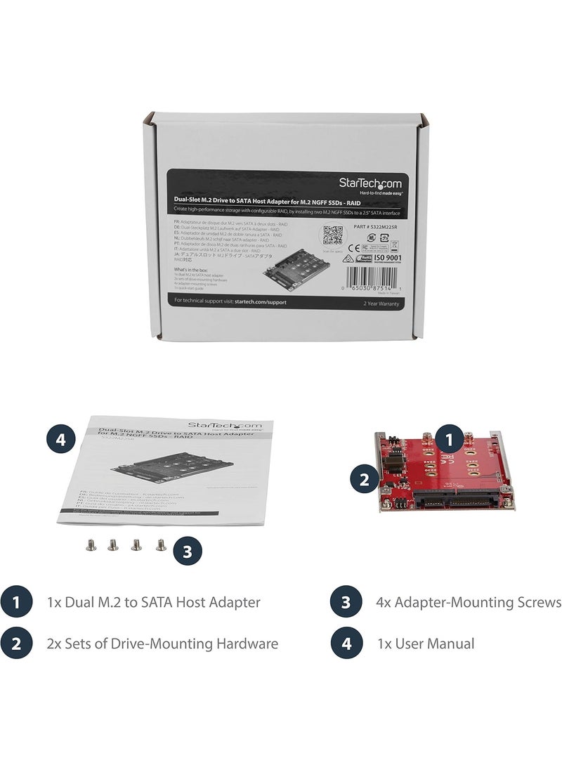 StarTech StarTechcom M2 to SATA Adapter  Dual Slot  for 25in Drive Bay  RAID  M2 SSD  M2 Adapter  M2 SSD Adapter  TAA S322M225R  - Image 5