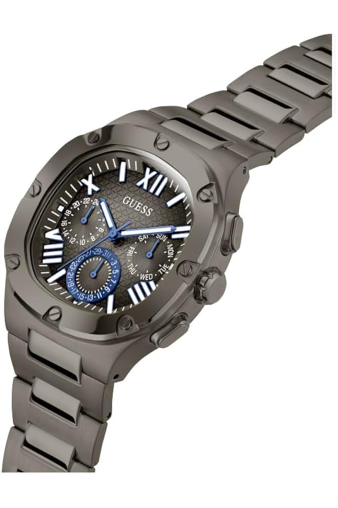 Guess Men's 42mm Watch - Black Strap Gunmetal Dial Silver Tone Case - Image 4