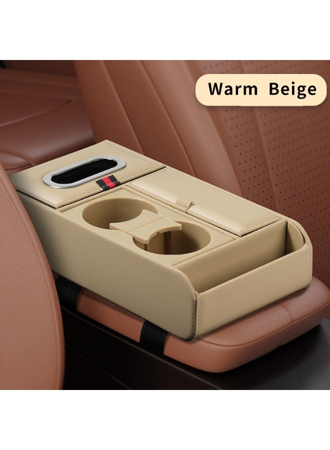 Soofam 4 in 1 Multipurpose Car Center Console heighten Cover, Leather Car Armrest Booster Pads, Leather Car Armrest Cover Protector, Armrest Box, Suitable for Most Vehicles, SUVs, Trucks, Cars (Beige) - Image 1