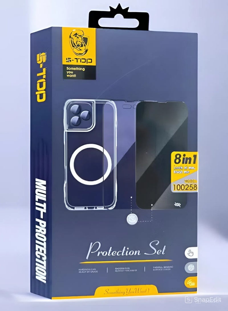 اس-توب بكج الحماية الكاملة الجديد لـ آيفون 12 برو ماكس (iPhone 12 Pro Max) مع كفر يدعم الشحن اللاسلكي (MagSafe), حماية كاملة لجهازك ضد الخدوش والسقوط (8in1), البكج الأصلي من S-TOP