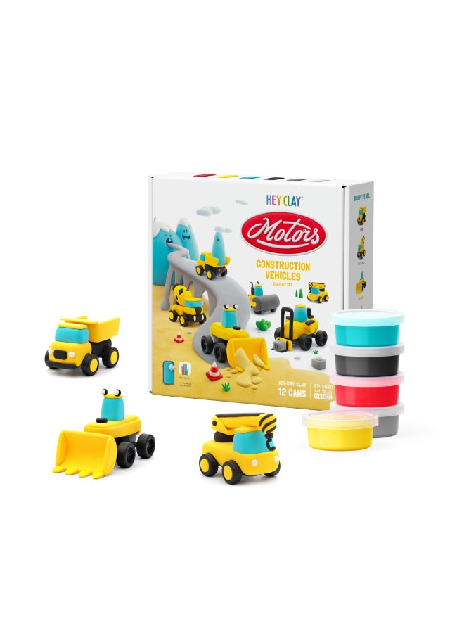 HEY CLAY CONSTRUCTION VEHICLES Colourful modelling air-dry clay, 12 cans with fun interactive app for kids 3 years + - Image 1
