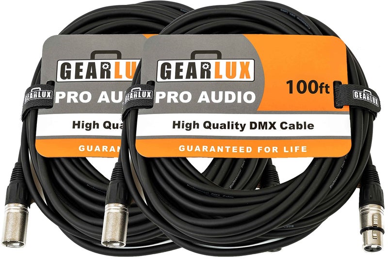 Gearlux DMX Cable, 3 Pin, Male to Female, 100 Feet - 2 Pack - Image 1