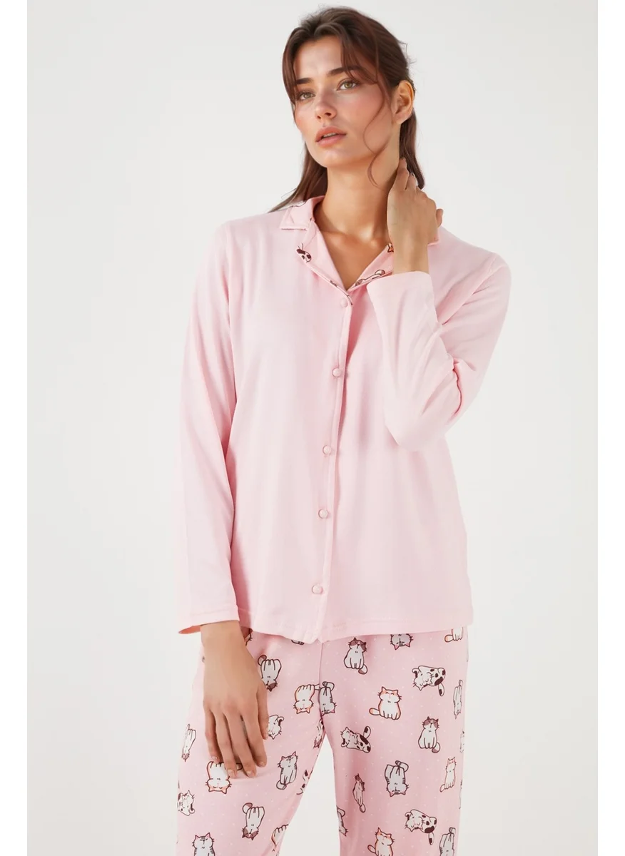 Lela Patterned Regular Fit Open Collar Elastic Waist Wide Leg Pajama Set Women's PAJAMAS SET 65714300