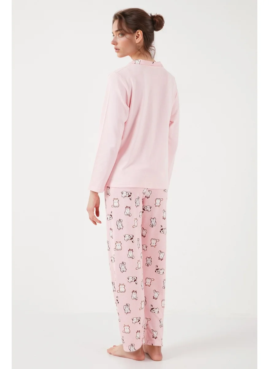 Lela Patterned Regular Fit Open Collar Elastic Waist Wide Leg Pajama Set Women's PAJAMAS SET 65714300
