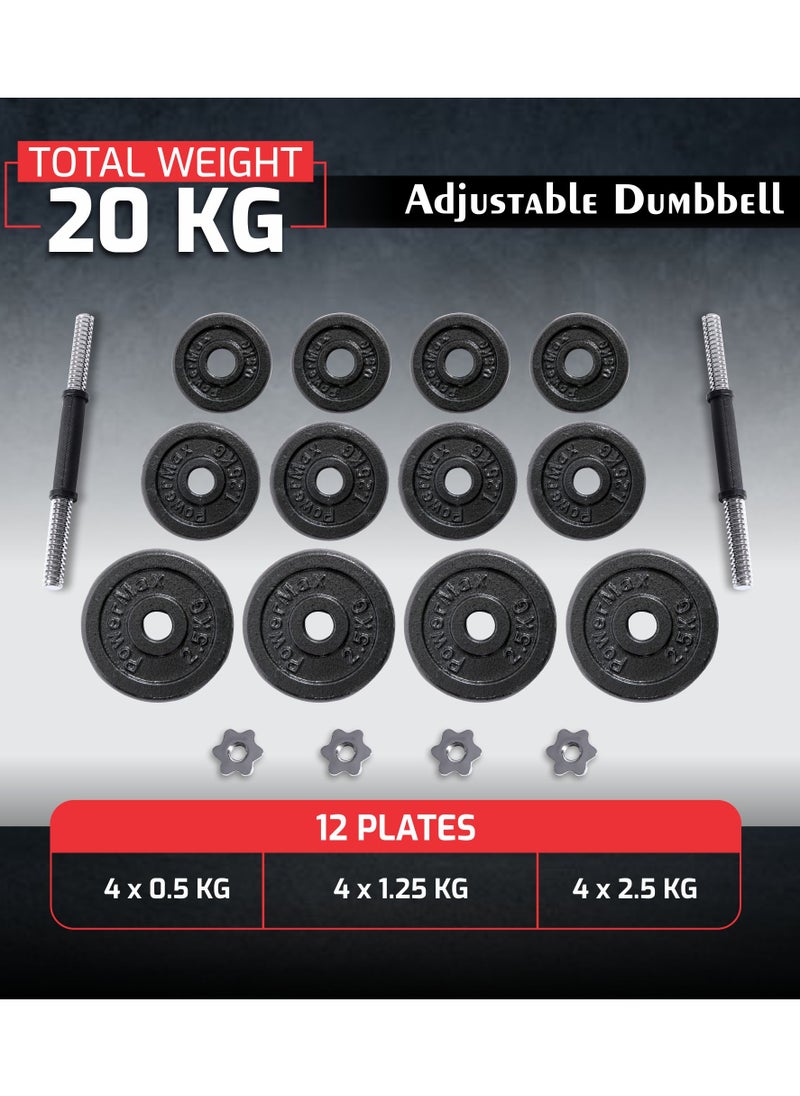 PowerMax Fitness Fitness Adjustable Coated Iron Dumbbell And Anti-Slip Rod Set With Carry Case ( Black )  - Image 3