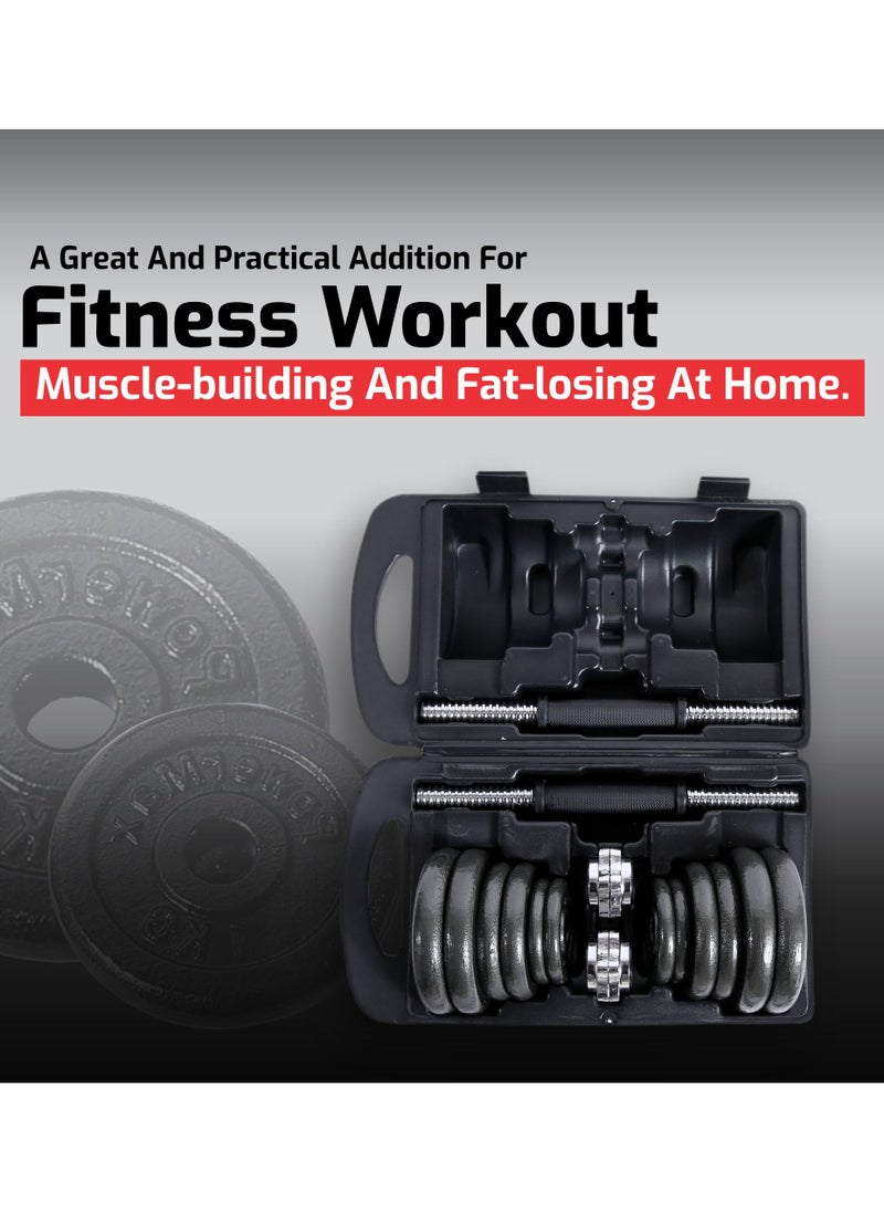 PowerMax Fitness Fitness Adjustable Coated Iron Dumbbell And Anti-Slip Rod Set With Carry Case ( Black )  - Image 5