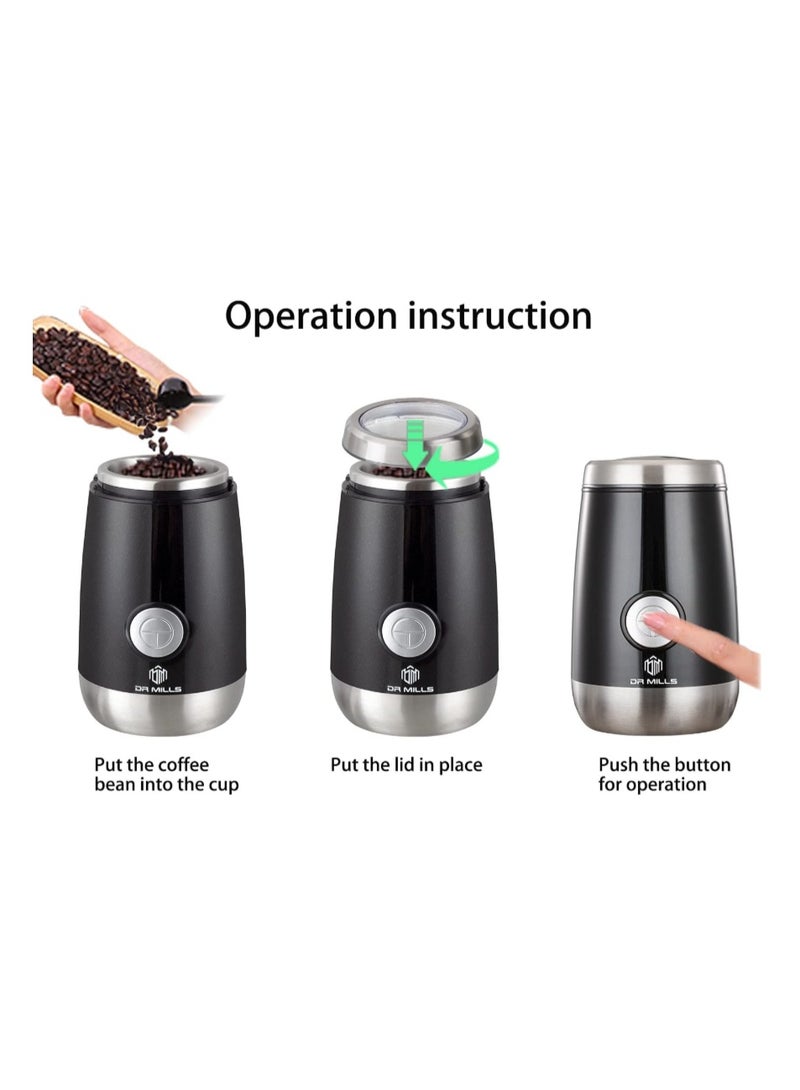 DR MILLS DM-7445 Coffee Grinder, Electric Coffee Bean and Dried Spice Grinder, One Touch Operation, Blade and cup made with SUS304 stainless steel - Image 3
