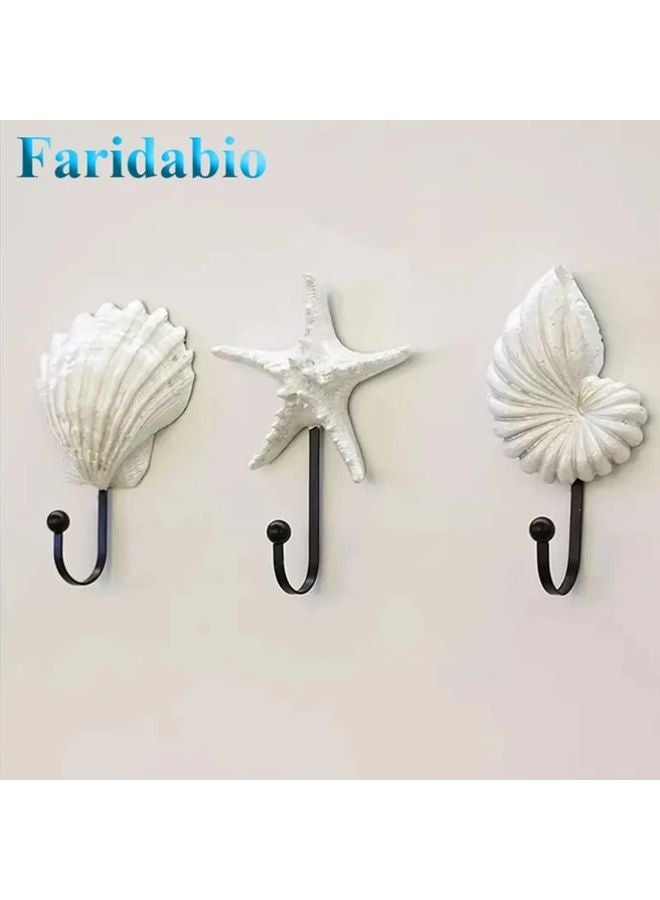 3pcs Mediterranean Style Resin Wall Hooks Coastal Decor for Bathroom Kitchen - Image 3