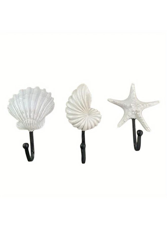 3pcs Mediterranean Style Resin Wall Hooks Coastal Decor for Bathroom Kitchen - Image 1
