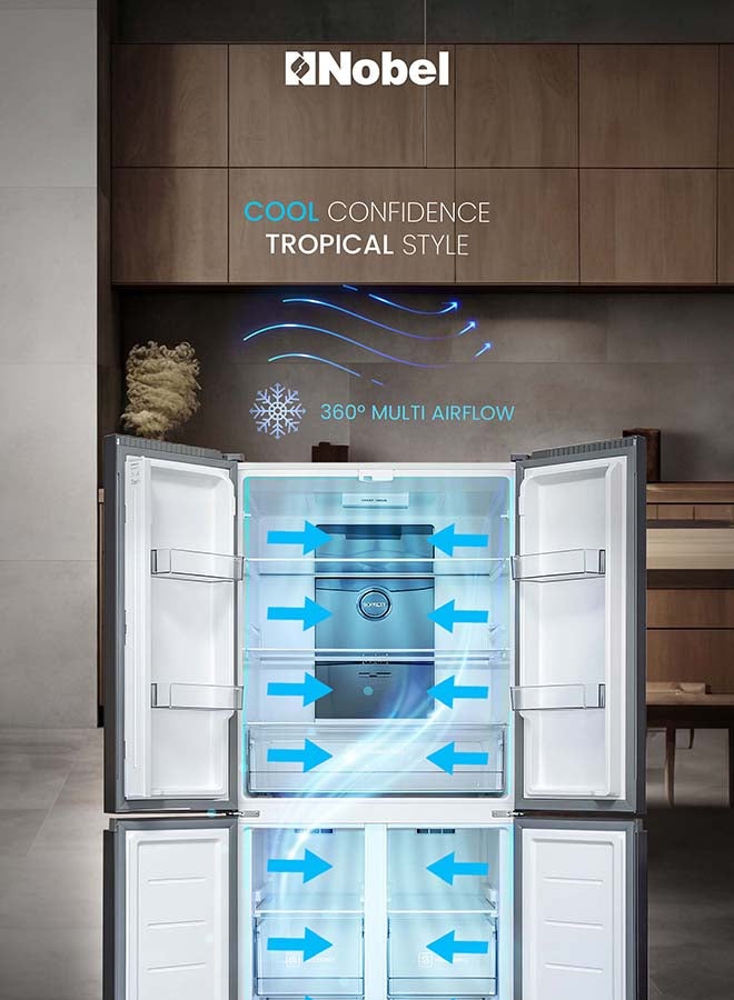 Nobel 4-Door 650L Gross / 400L Net Refrigerator Inverter, No Frost, Multi Air Flow, LED, Tropical Cooling, Freezer Drawers, Glass Shelves - (1 Year Warranty) 600 W NR650 grey - Image 4