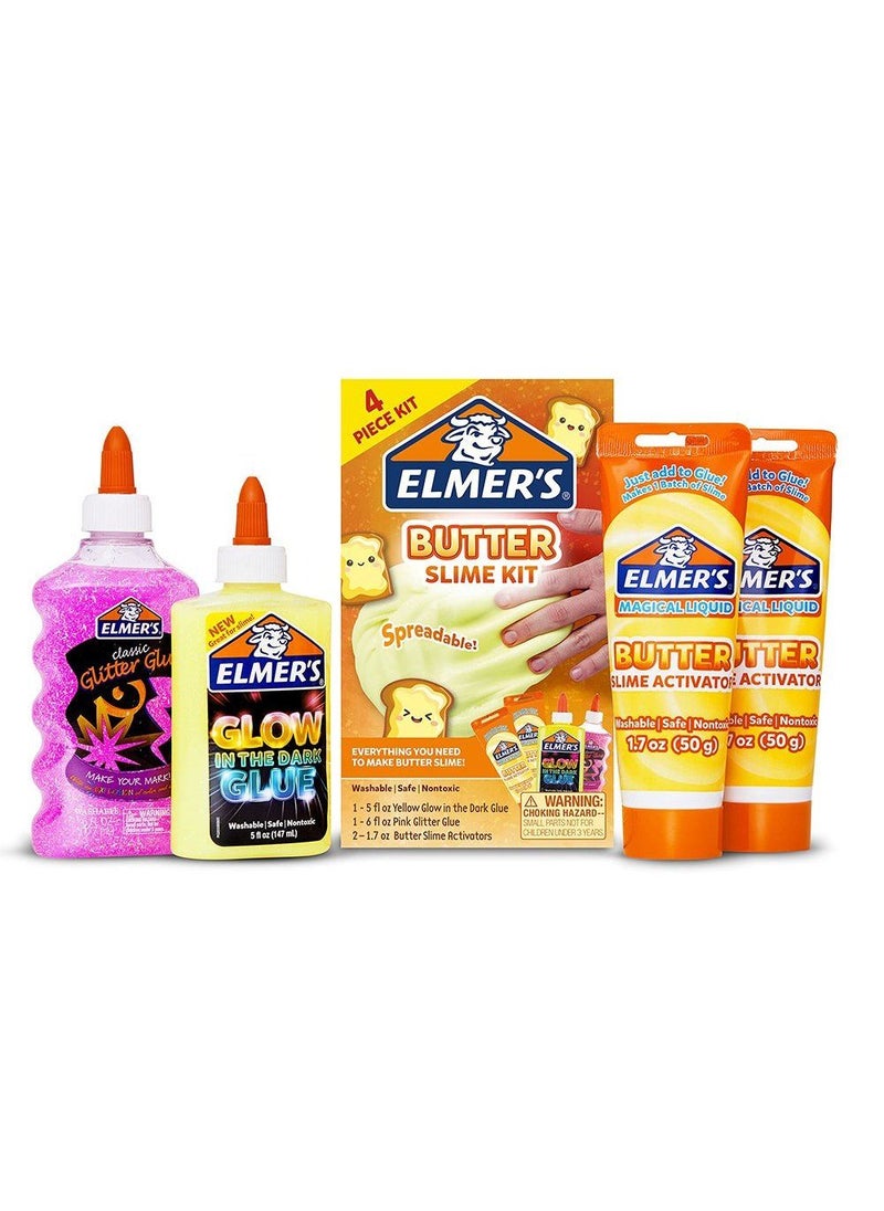Elmers - Elmer’s Butter Slime Kit, includes Classic Glitter and Glow-In-The-Dark Glues, And Butter Slime Activators - 4 Pieces Slime Kit - Image 1